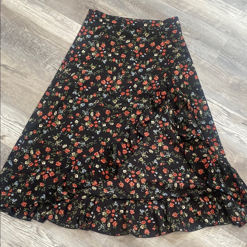 SHEIN Pink and White Ruffled A-Line Midi Skirt